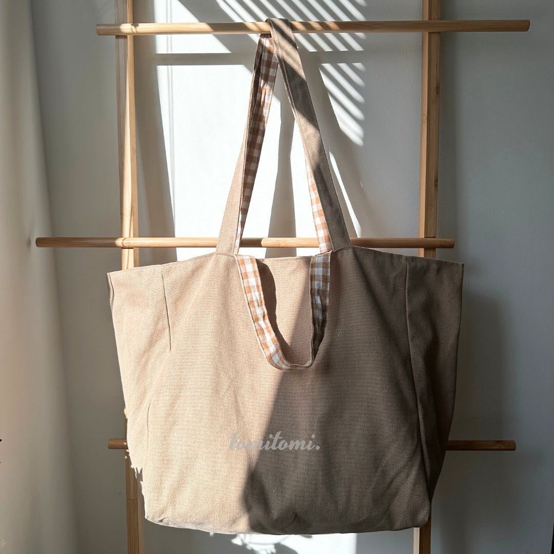 Reversible Canvas Tote Bag – Gingham & Solid Colors – tomitomi