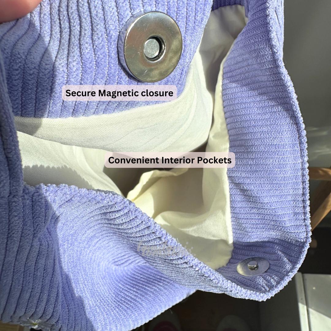 Cute Floral Shoulder Bag with Magnetic Closure & Inner Pockets - Lavender