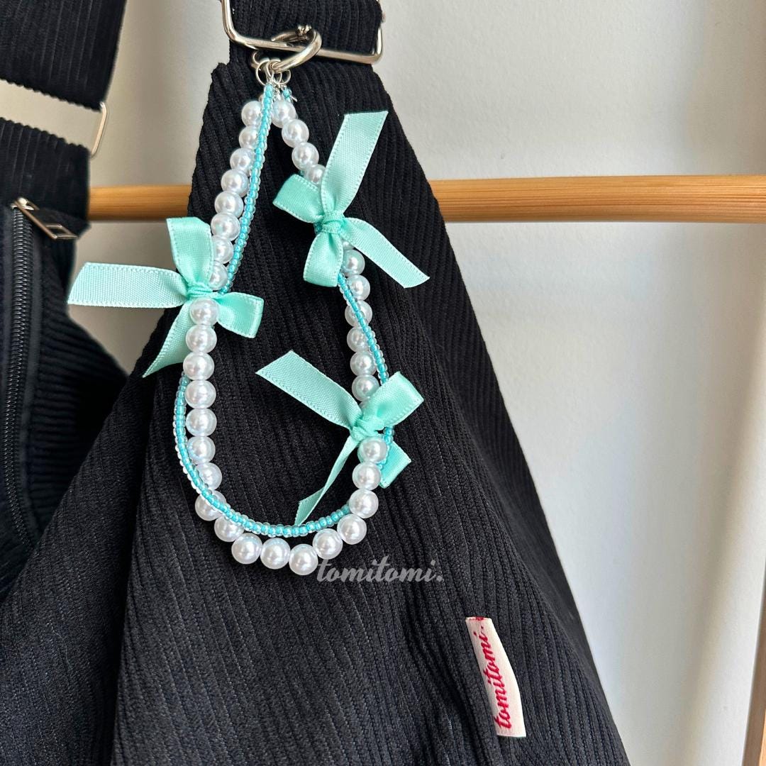 Pastel Pearl Bag Charm  Kawaii Ribbon Purse Charm