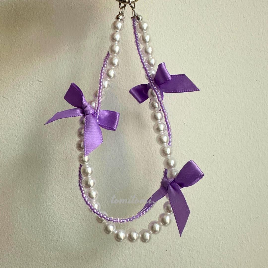 Pastel Pearl Bag Charm  Kawaii Ribbon Purse Charm