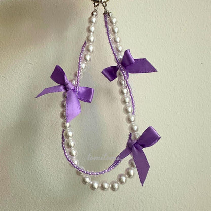 Pastel Pearl Bag Charm  Kawaii Ribbon Purse Charm