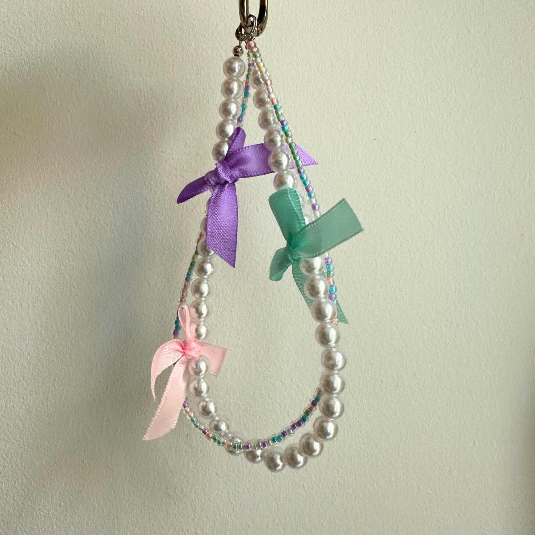 Pastel Pearl Bag Charm  Kawaii Ribbon Purse Charm
