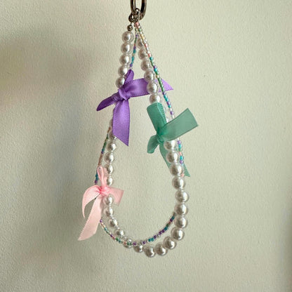 Pastel Pearl Bag Charm  Kawaii Ribbon Purse Charm