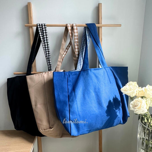 Reversible Canvas Tote Bag – Gingham & Solid Colors