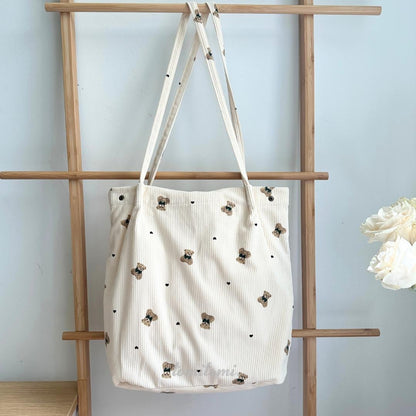Teddy Bear Corduroy Tote Bag