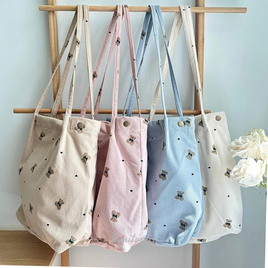 Teddy Bear Corduroy Tote Bag