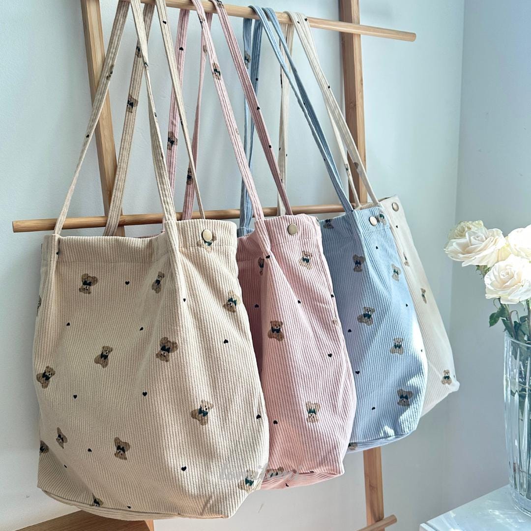 Teddy Bear Corduroy Tote Bag