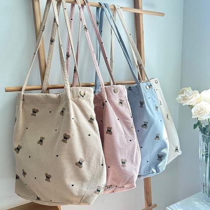 Teddy Bear Corduroy Tote Bag