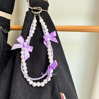 Pastel Pearl Bag Charm  Kawaii Ribbon Purse Charm