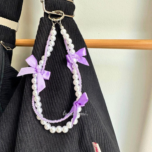 Pastel Pearl Bag Charm  Kawaii Ribbon Purse Charm