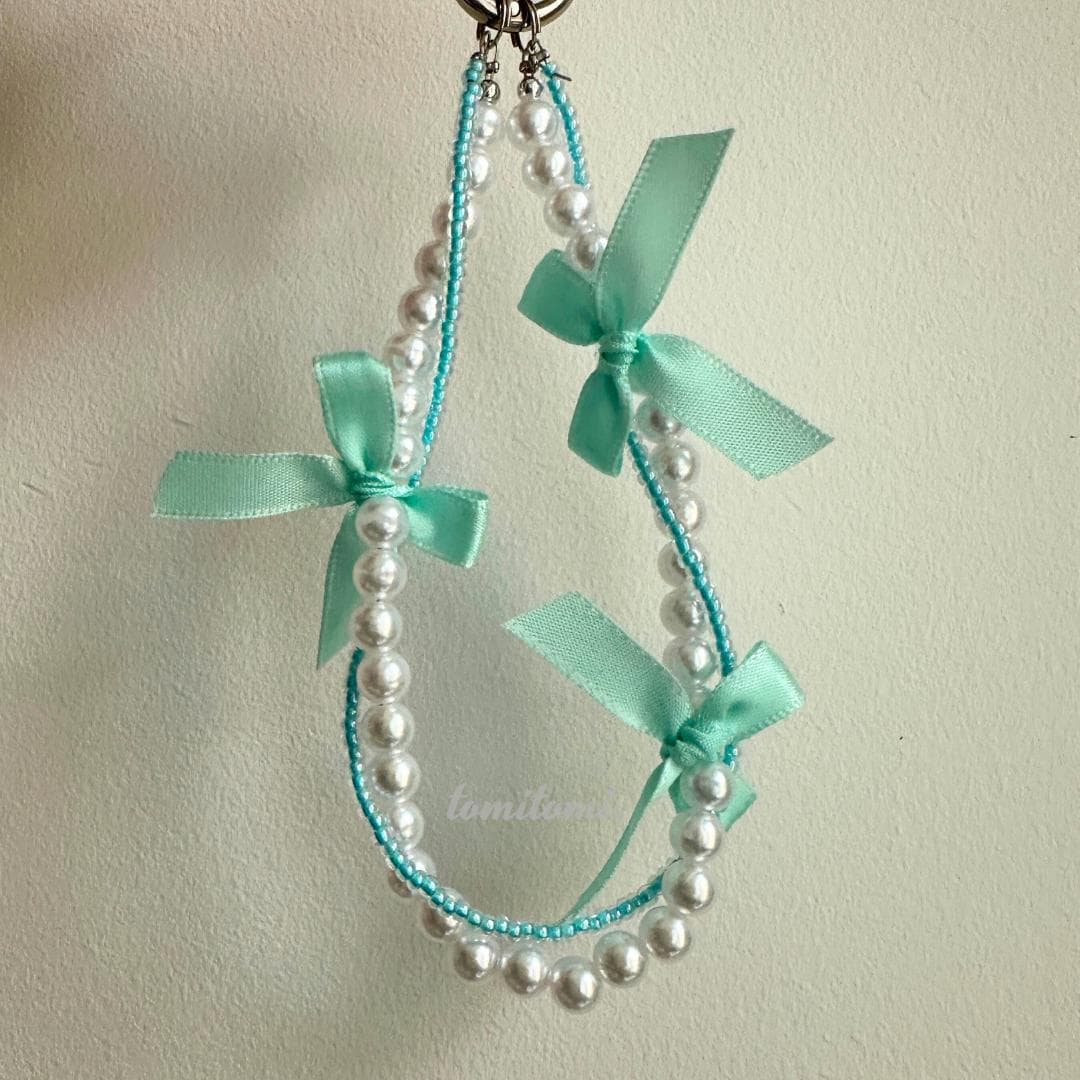 Pastel Pearl Bag Charm  Kawaii Ribbon Purse Charm