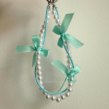 Pastel Pearl Bag Charm  Kawaii Ribbon Purse Charm
