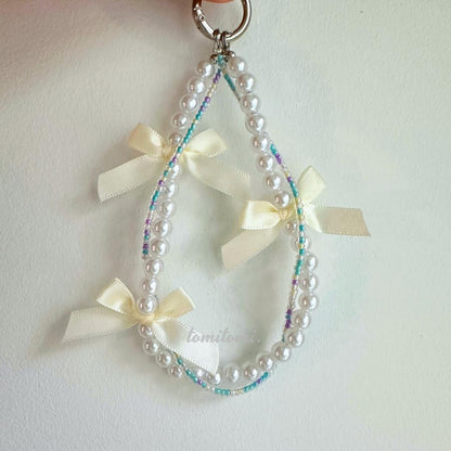 Pastel Pearl Bag Charm  Kawaii Ribbon Purse Charm